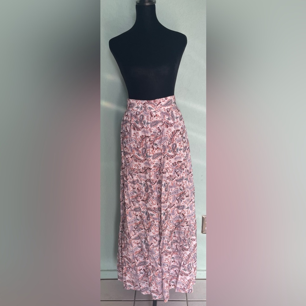 eShakti White with Multicolored Paisley Flowy Skirt